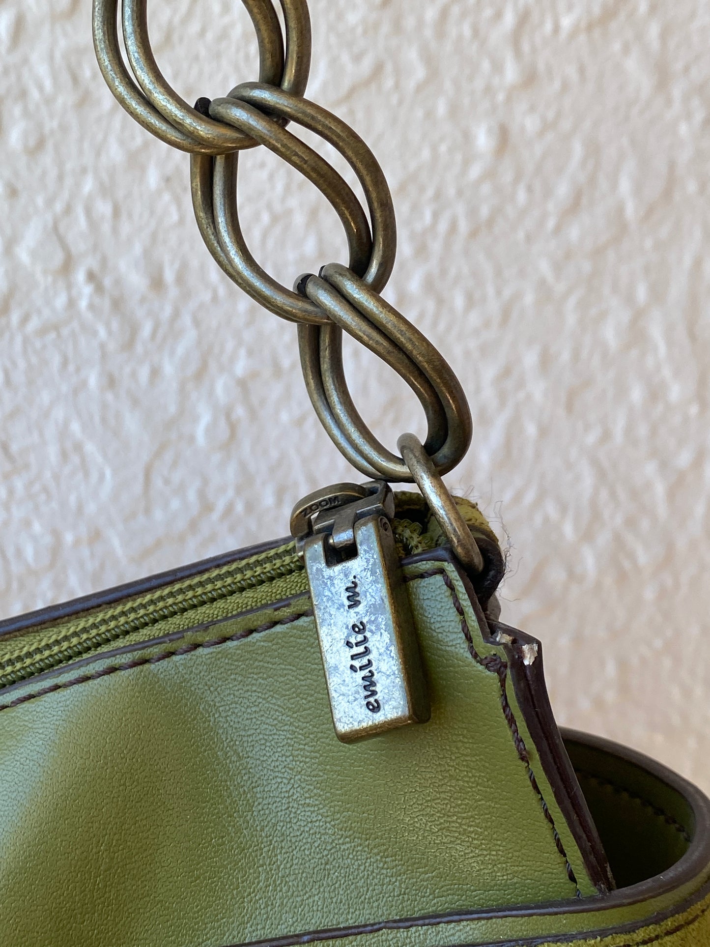 Vintage Emillie M. Green Faux Leather Shoulder Bag with Chain Strap