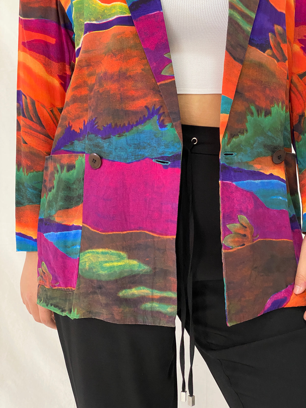 Vintage Linda Allard for Ellen Tracy Silk Abstract Landscape Art Print Blazer - M Vintage Linda Allard for Ellen Tracy Silk Abstract Landscape Art Print Blazer - M