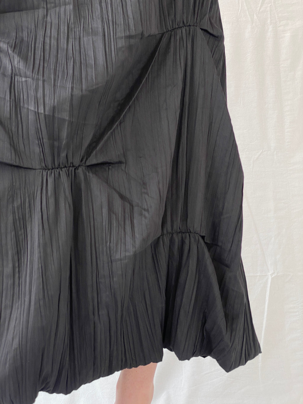 Vintage 90s French Archival Femmes Je Vous Aime Black Ruched Bubble Maxi Skirt - L