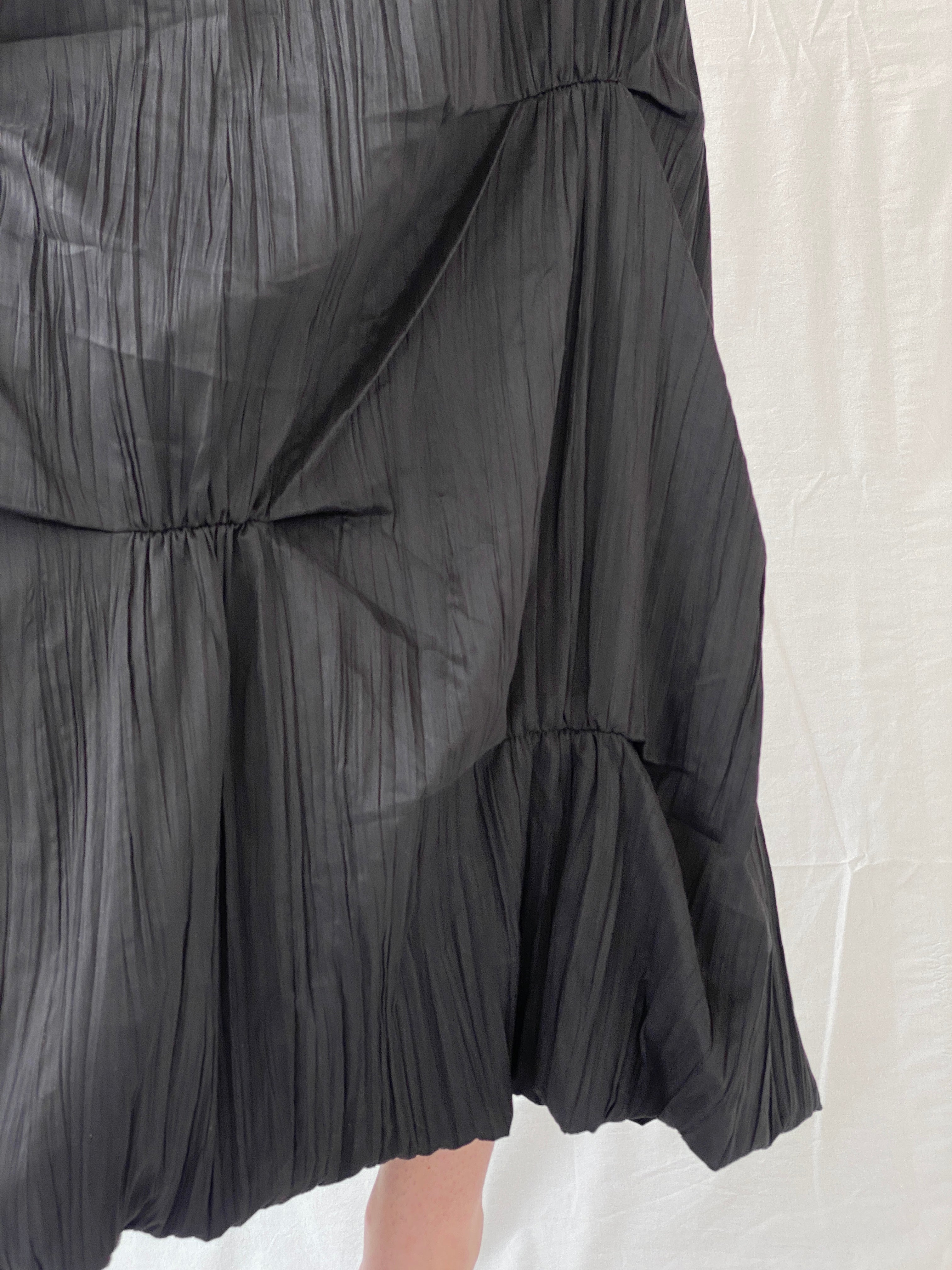 Vintage 90s French Archival Femmes Je Vous Aime Black Ruched Bubble Maxi Skirt - L