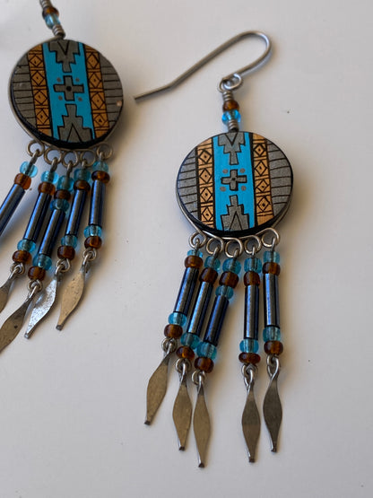 Vintage Southwestern Inspired Beaded Dangle Fringe Earrings