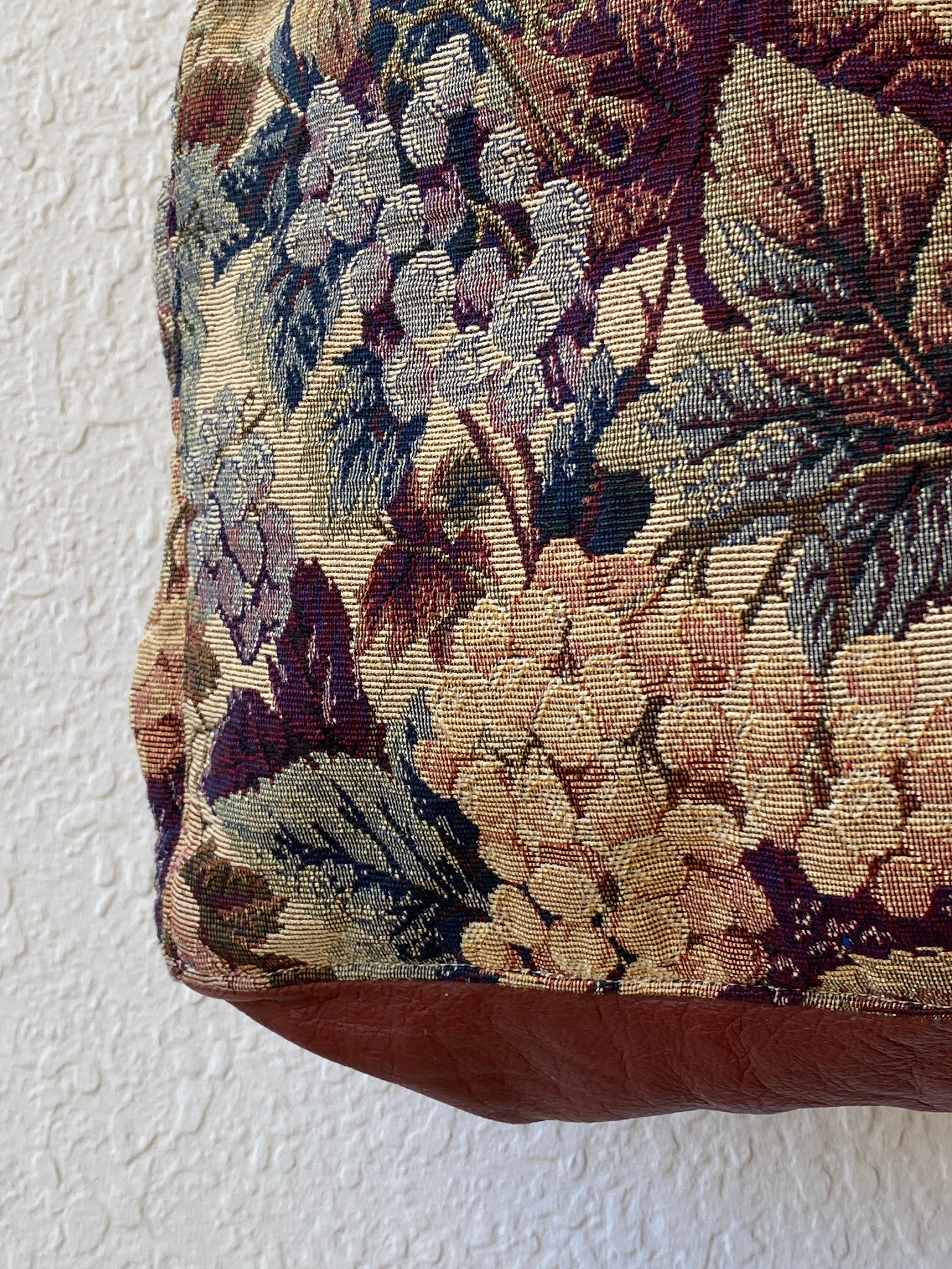 Vintage Floral Tapestry Tote Bag Earth Tone Bucket Bag