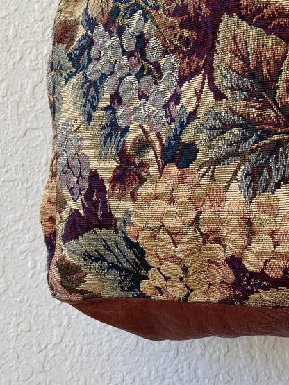 Vintage Floral Tapestry Tote Bag Earth Tone Bucket Bag
