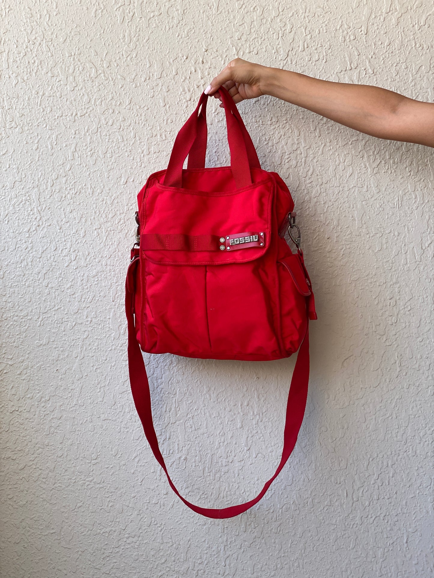 Fossil Red Heavy-Duty Nylon Laptop Messenger Hand-Crafted Work Bag