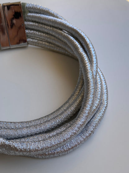Vintage Y2K Silver Metallic Multi-Strand Tubular Mesh Statement Necklace