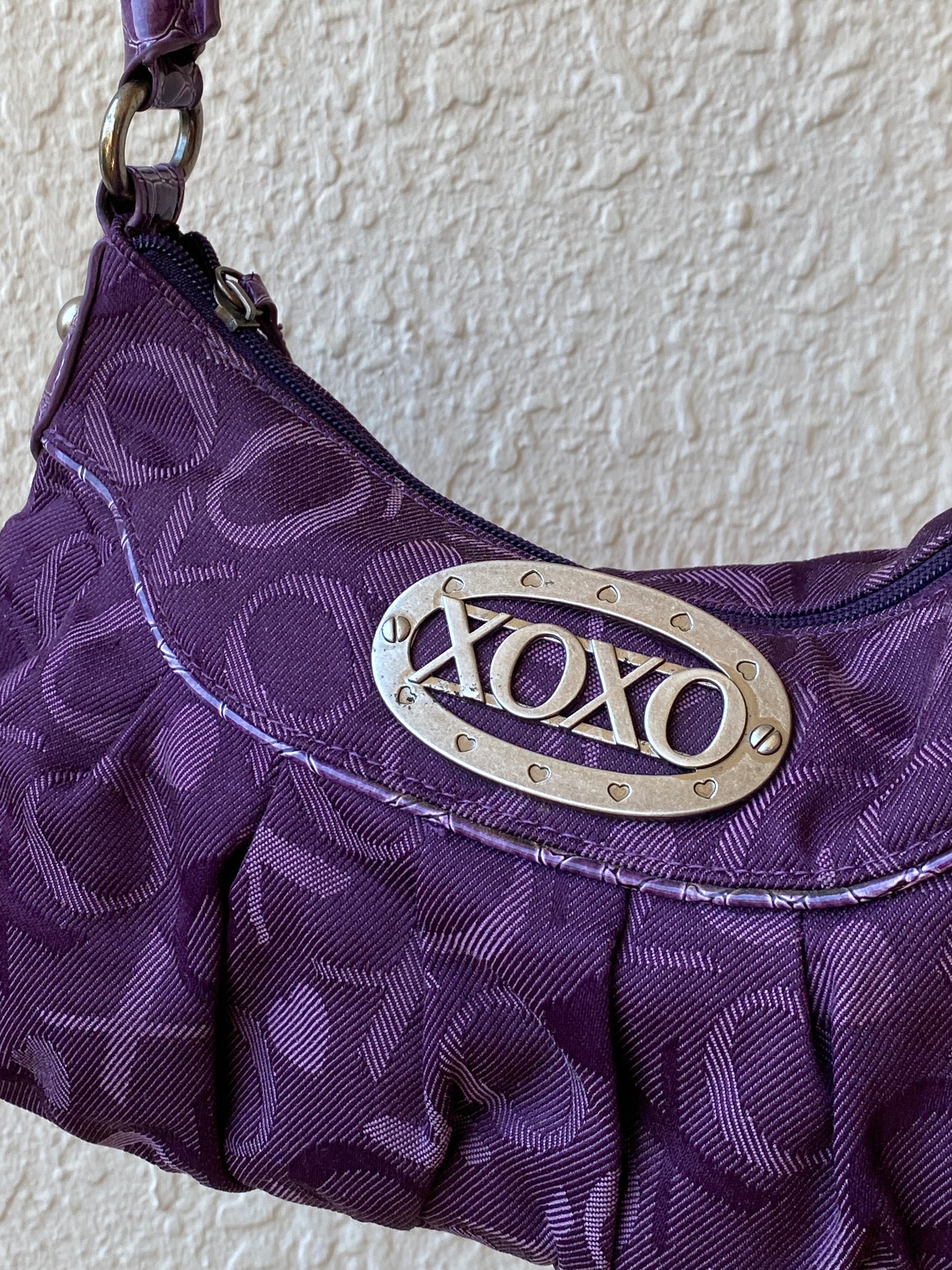 Y2K XOXO Purple Monogram Hobo Bag with Croc-Embossed Handle