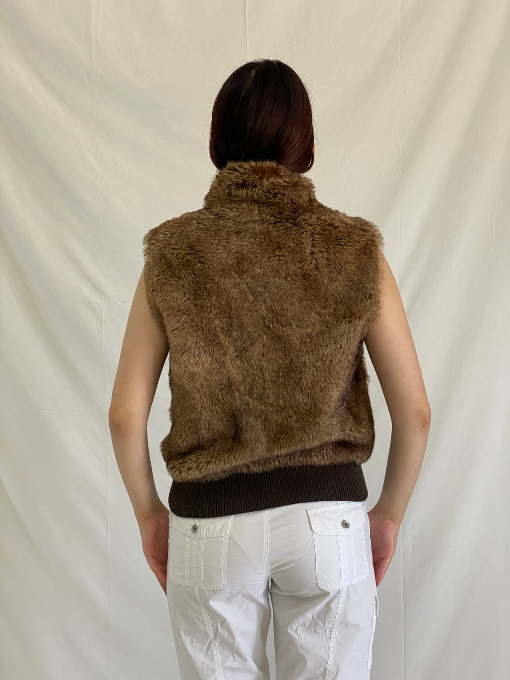 Y2K Mystical Charms Faux Fur Brown Sleeveless Zip Up Vest - M