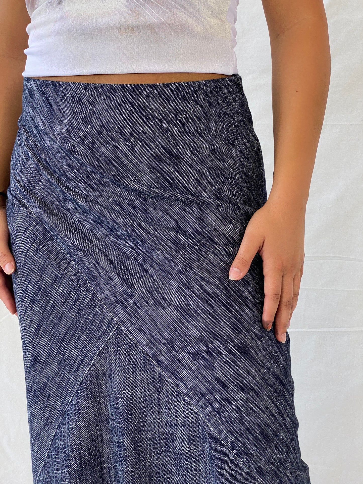 Vintage Celine Denim Pencil Midi Skirt - M