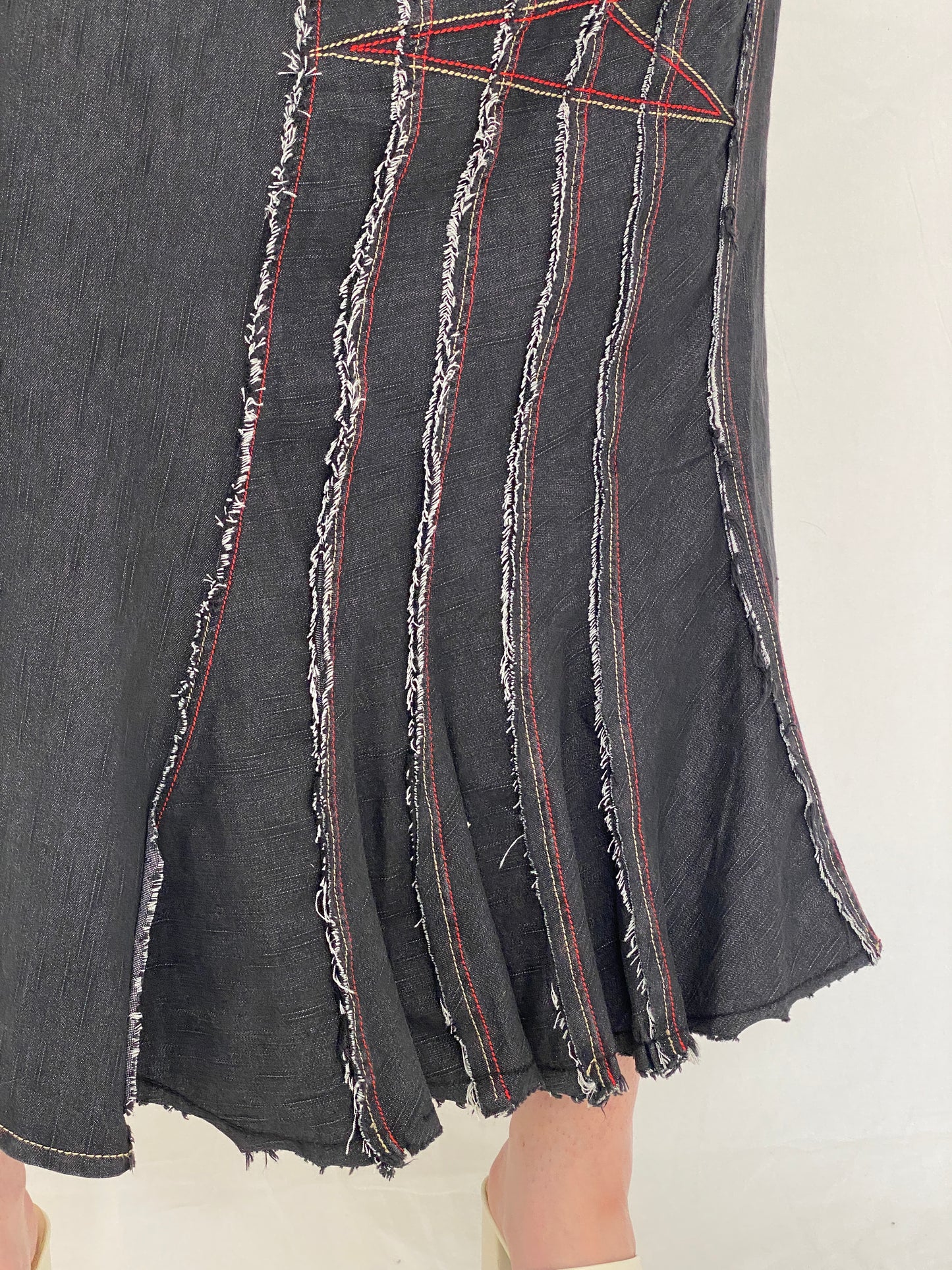 Vintage Y2K Georges Barhel Black Denim Patchwork Maxi Skirt - L