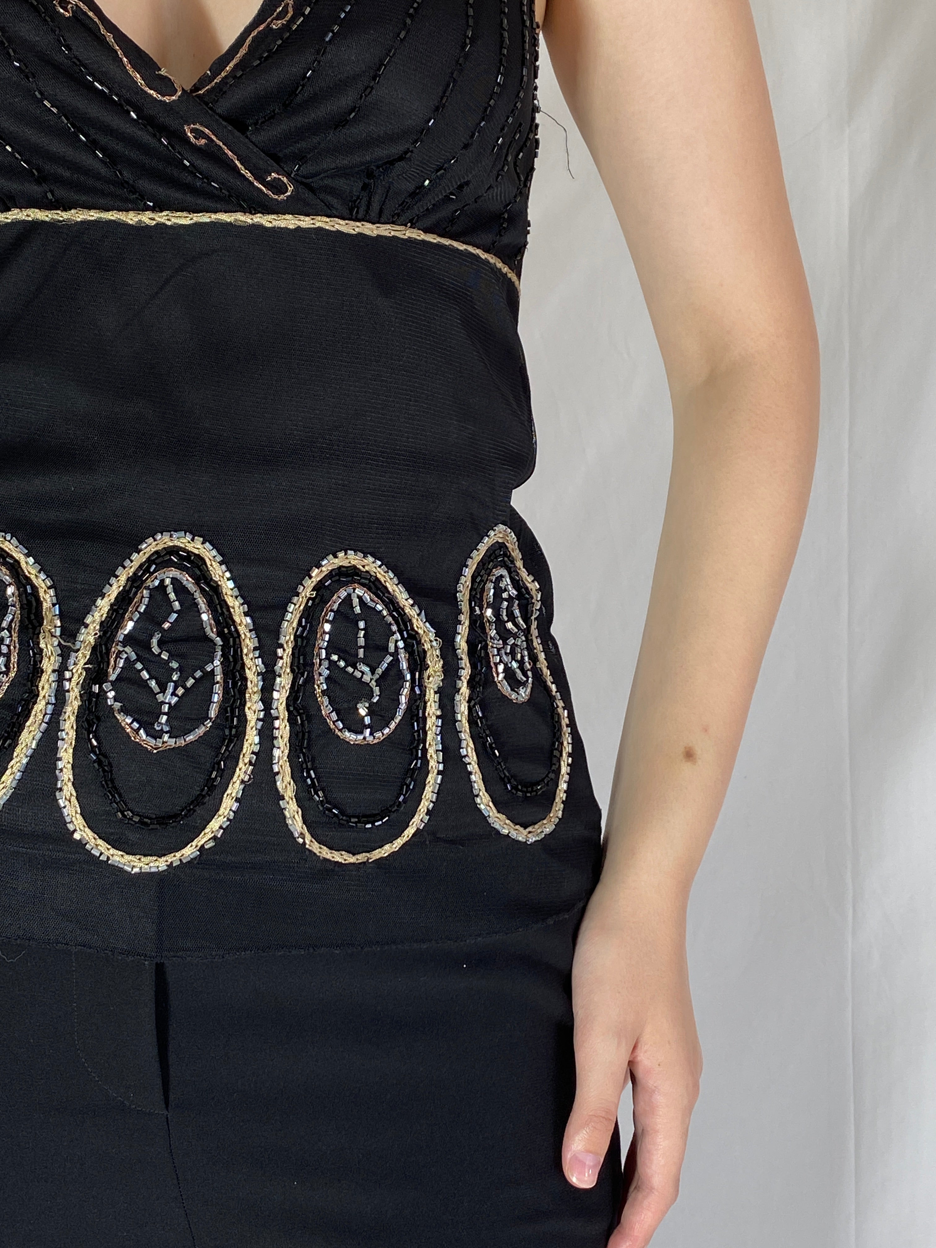 Vintage Y2K Vero Moda Black Halter Top Beaded Evening Party Top - M