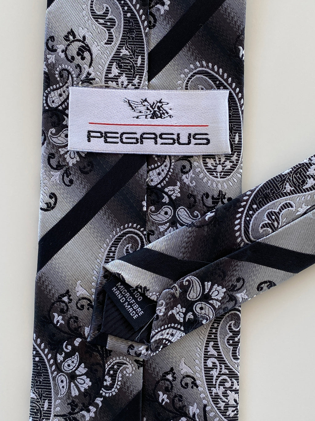 Handmade Pegasus Black & White Paisley Print Men’s Neck Tie