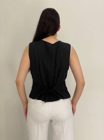 Vintage 90s Black Lace Romantic Tailored Waistcoat Vest - M
