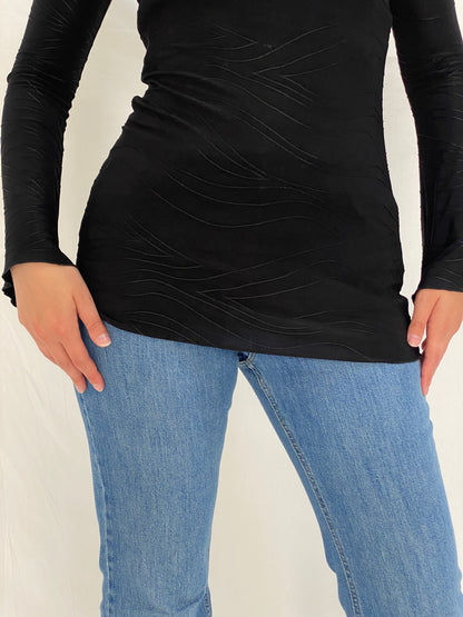 Vintage Dantela Essentials Black Velvet Collar Grunge Top – S