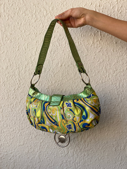 Y2K Groovy Green Snake Print Handle Mini Shoulder Bag