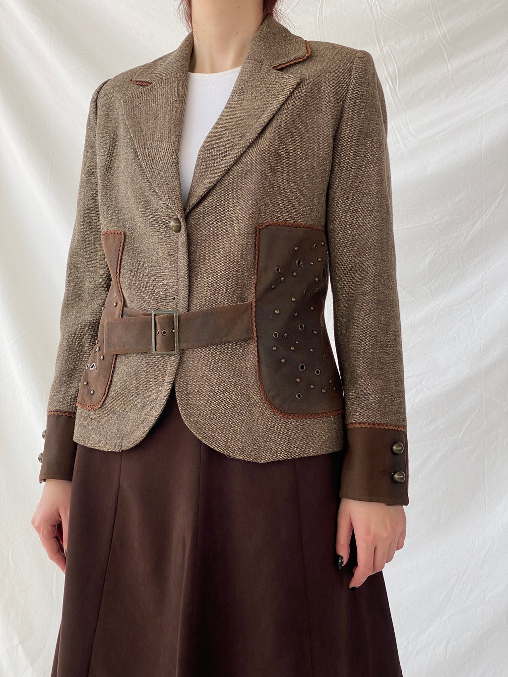 Statement Gürler Giyim Women’s Suede-Like Patches Brown Blazer - L