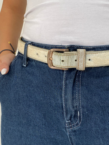 Vintage Costes Hair-On-Hide Genuine Leather Cream Western Belt