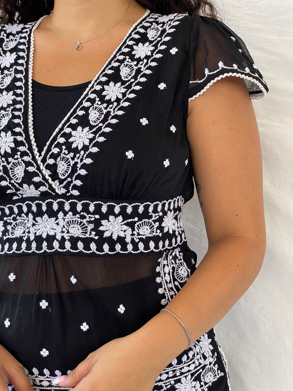 Vintage Love Notes Black Embroidered Sheer Blouse - L