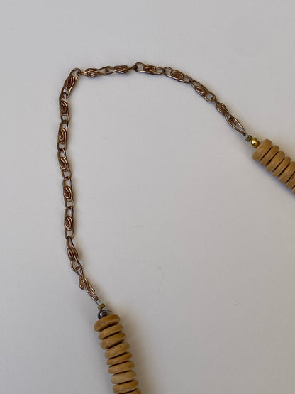 Vintage Earth Tone Beaded Statement Necklace Boho Wooden & Stone Inspired Collar Necklace