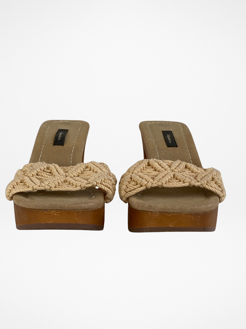 Xhilaration Natural Woven Block Heel Mules – Square Toe Slide Sandals - Size 36EU