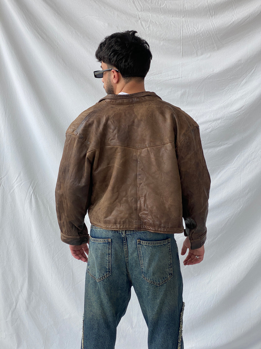 Vintage GELY CUIR Paris Genuine Brown Leather Cropped Heavy Bomber Jacket - S