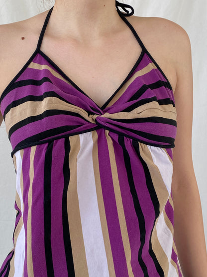 Everyday Y2K Purple Striped Halter Top - L