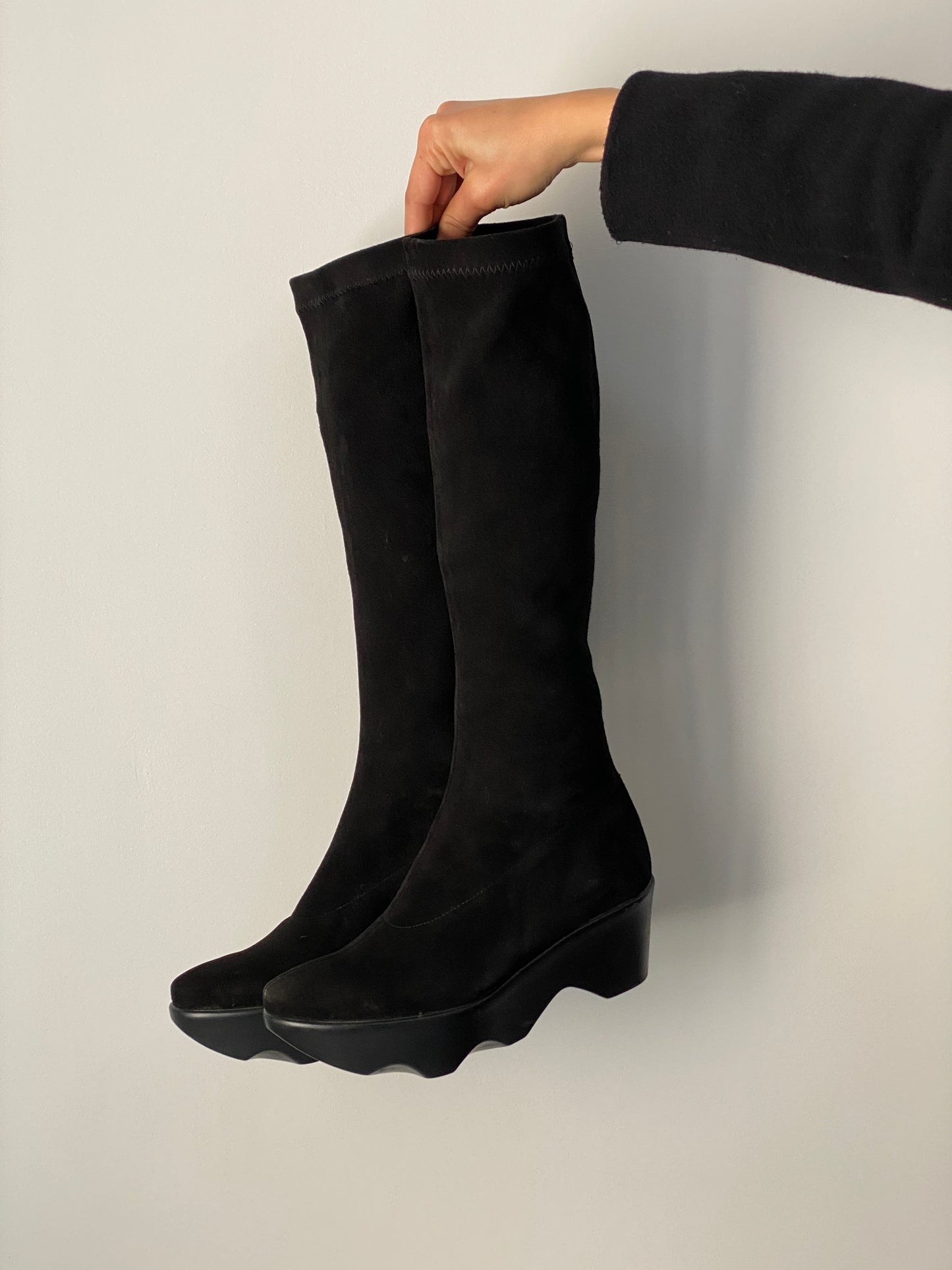 Vintage Robert Clergerie Black Stretch Knee-High Platform Boots - EU 37