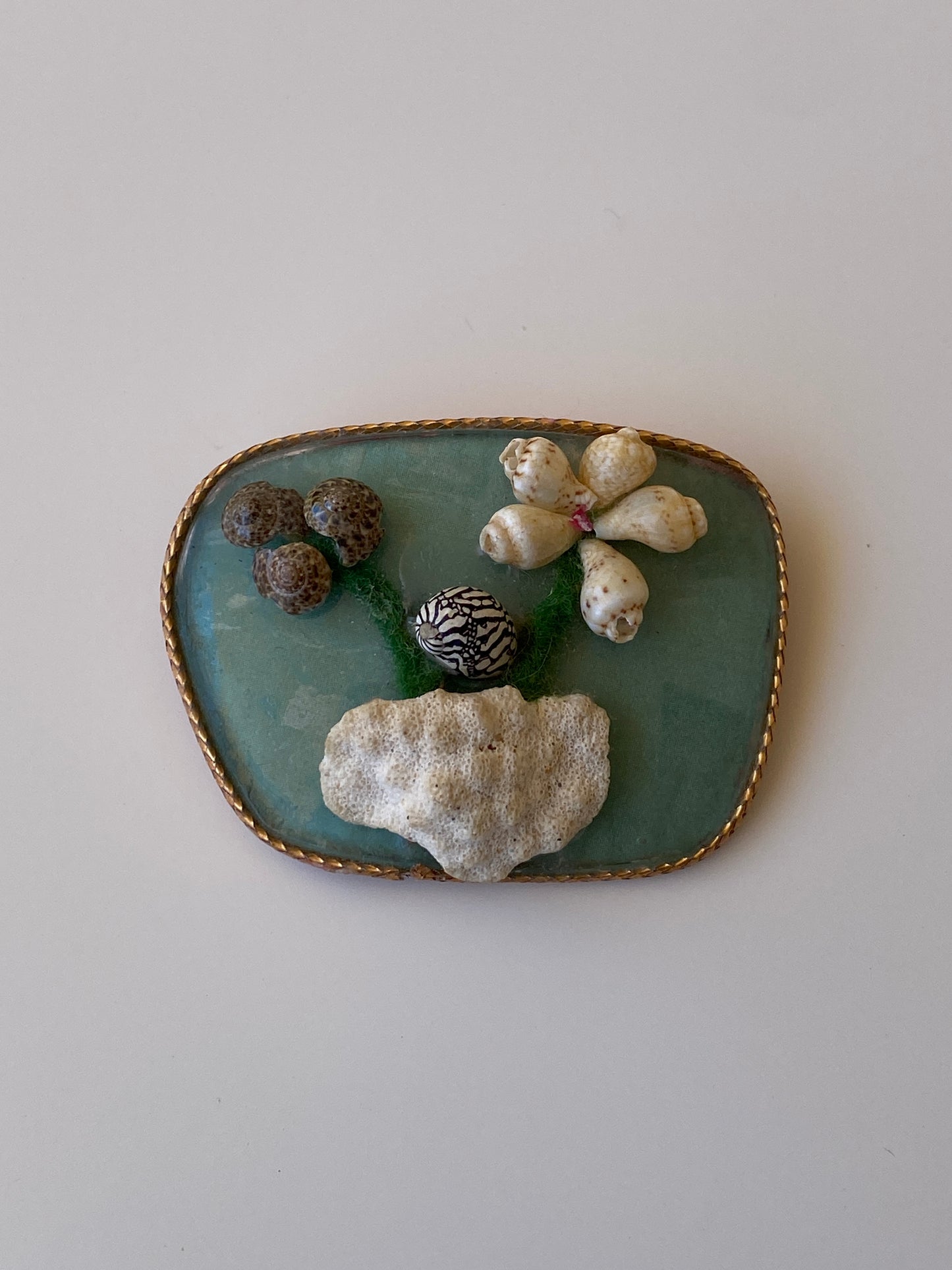 Vintage Coastal Shell Art Brooch Handmade Ocean-Inspired Resin Statement Pin