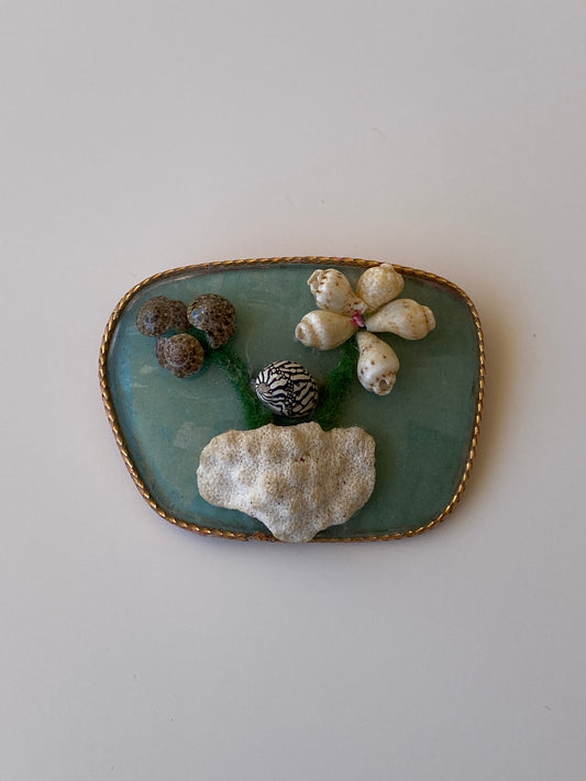 Vintage Coastal Shell Art Brooch Handmade Ocean-Inspired Resin Statement Pin