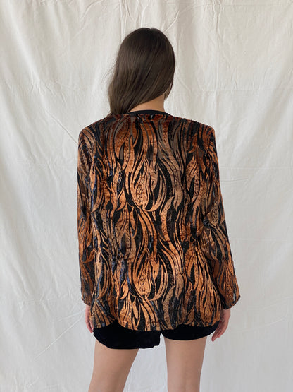 Statement Vintage Animal Print Velvet Semi-Sheer Blazer - L