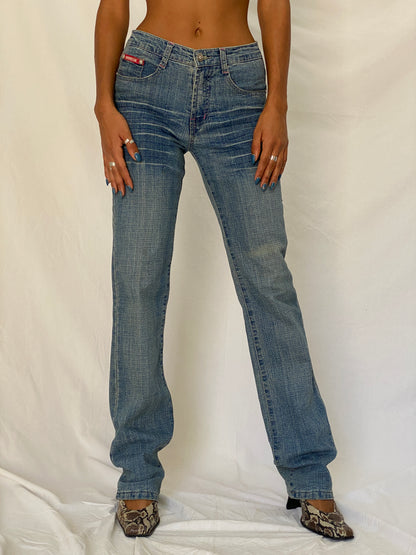 Vintage Y2K Forbidden Zone Blue Faded Low Rise Straight Leg Denim Jeans - S