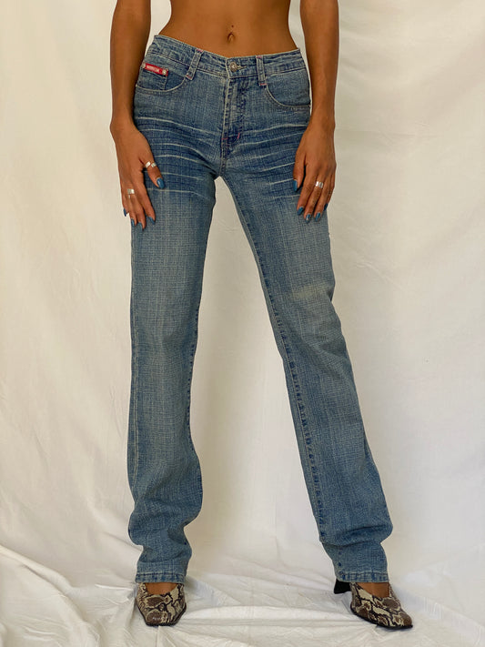 Vintage Y2K Forbidden Zone Blue Faded Low Rise Straight Leg Denim Jeans - S