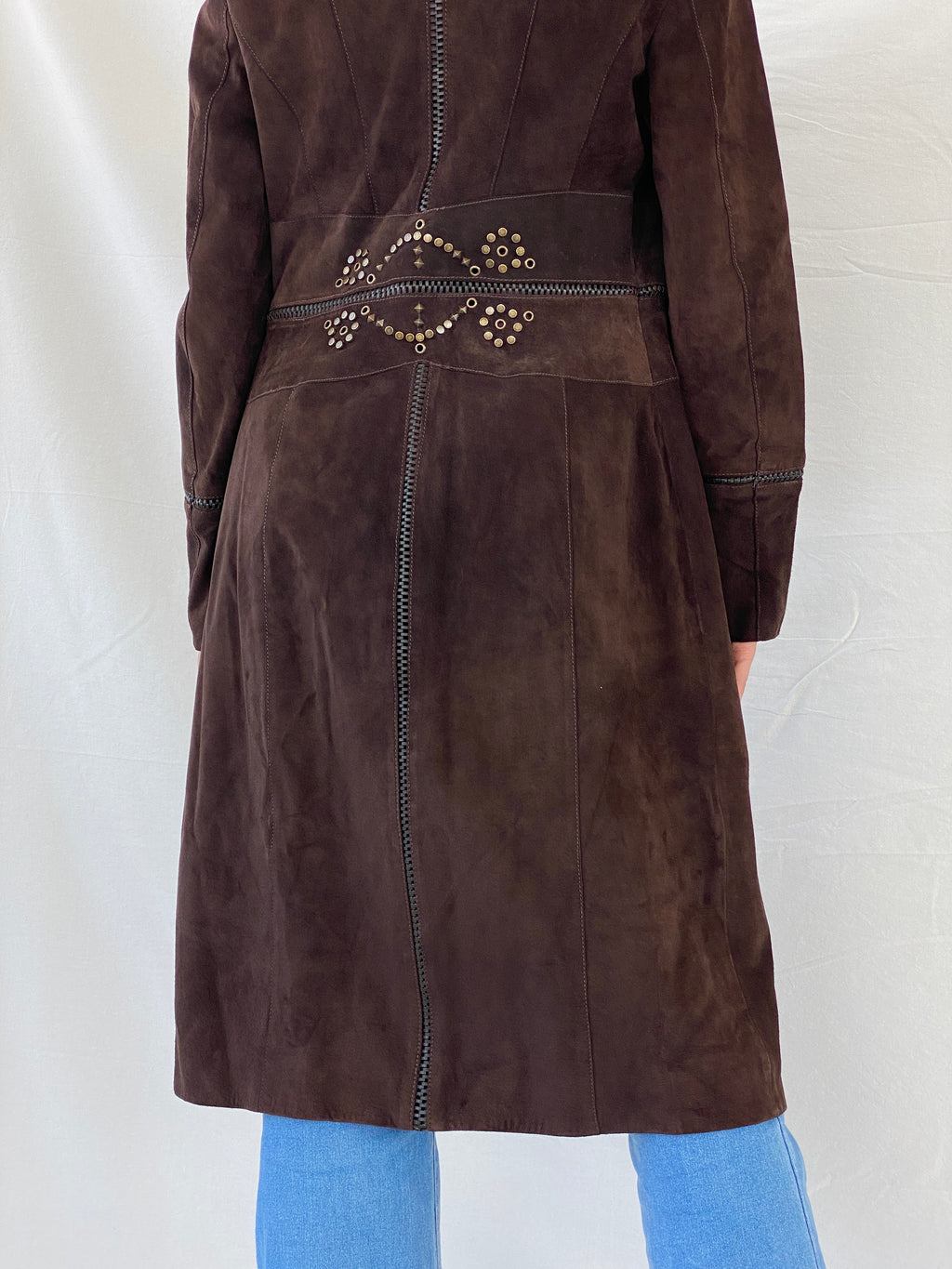 معطف كارين ميلين الأفغاني ذو الياقة الفروية من جلد الغزال البني - مقاس صغير