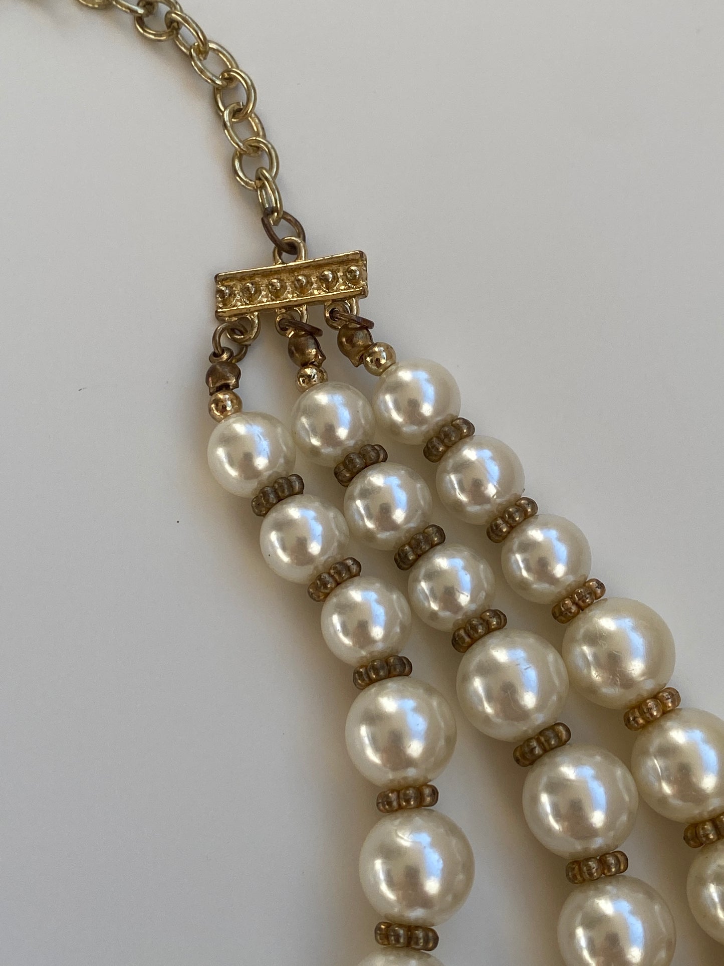 Vintage Y2K Ivory Faux Pearl Gold-Tone Triple Strand Necklace