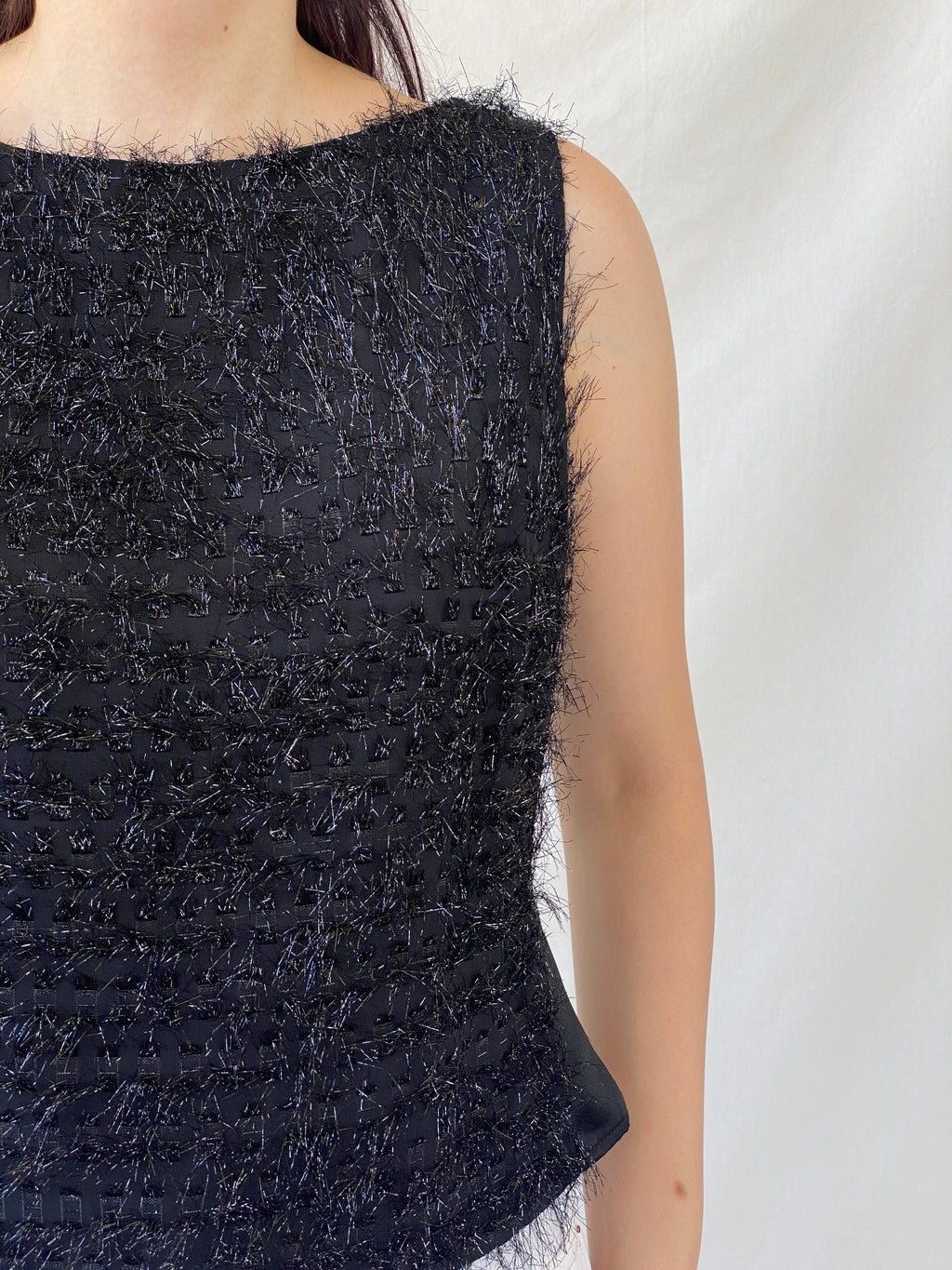 Y2K Nudiir Current Air Textured Black Sleeveless Party Sparkle Top - M