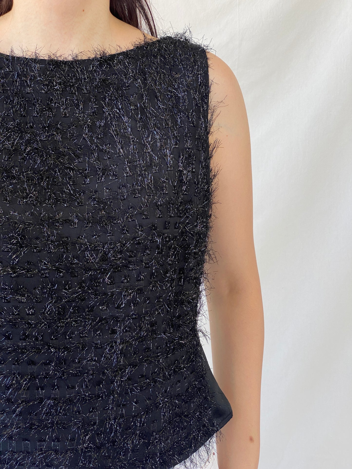 Y2K Nudiir Current Air Textured Black Sleeveless Party Sparkle Top - M