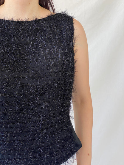 Y2K Nudiir Current Air Textured Black Sleeveless Party Sparkle Top - M