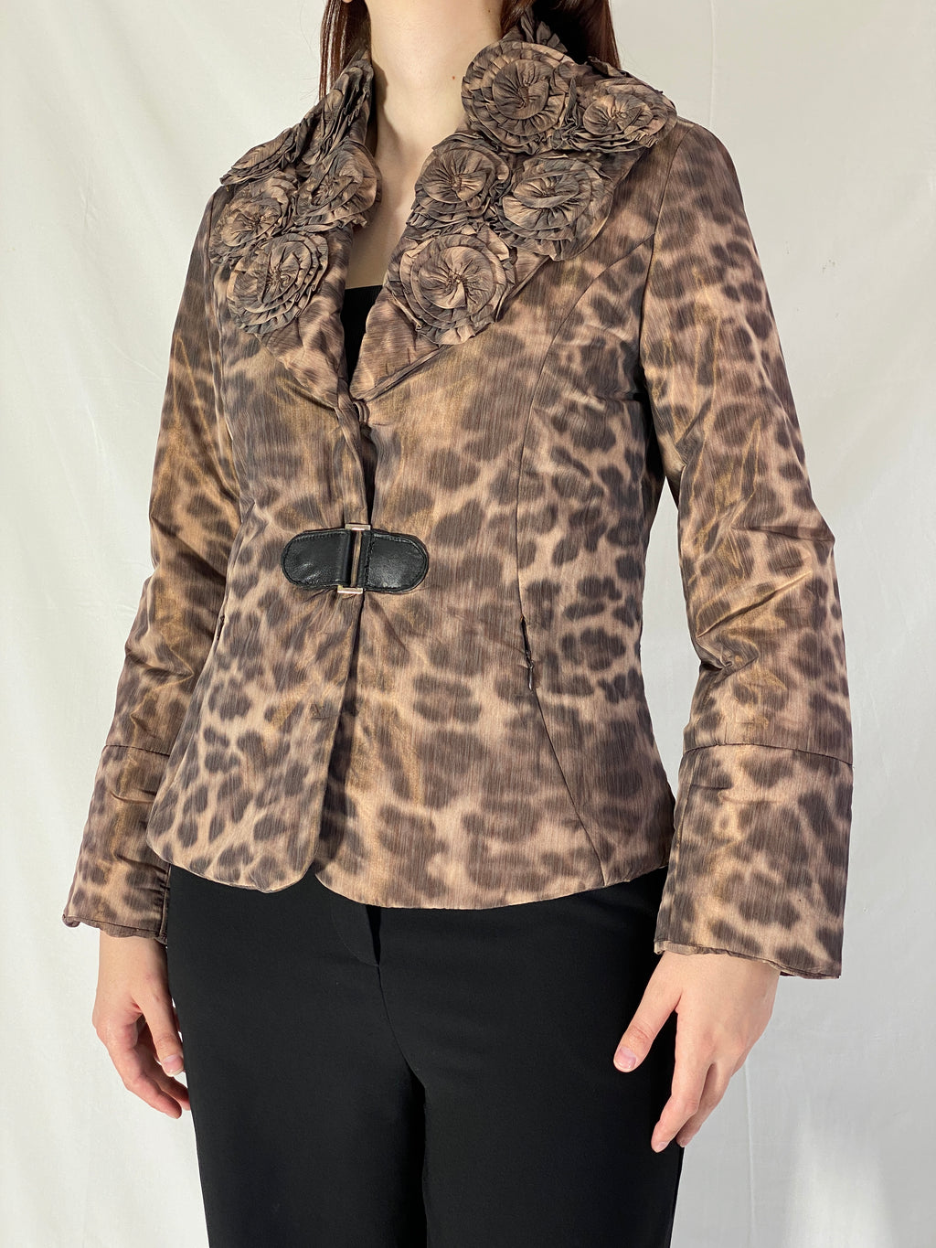 Boko Collection Leopard Print Light Jacket with Floral Collar Detail - M