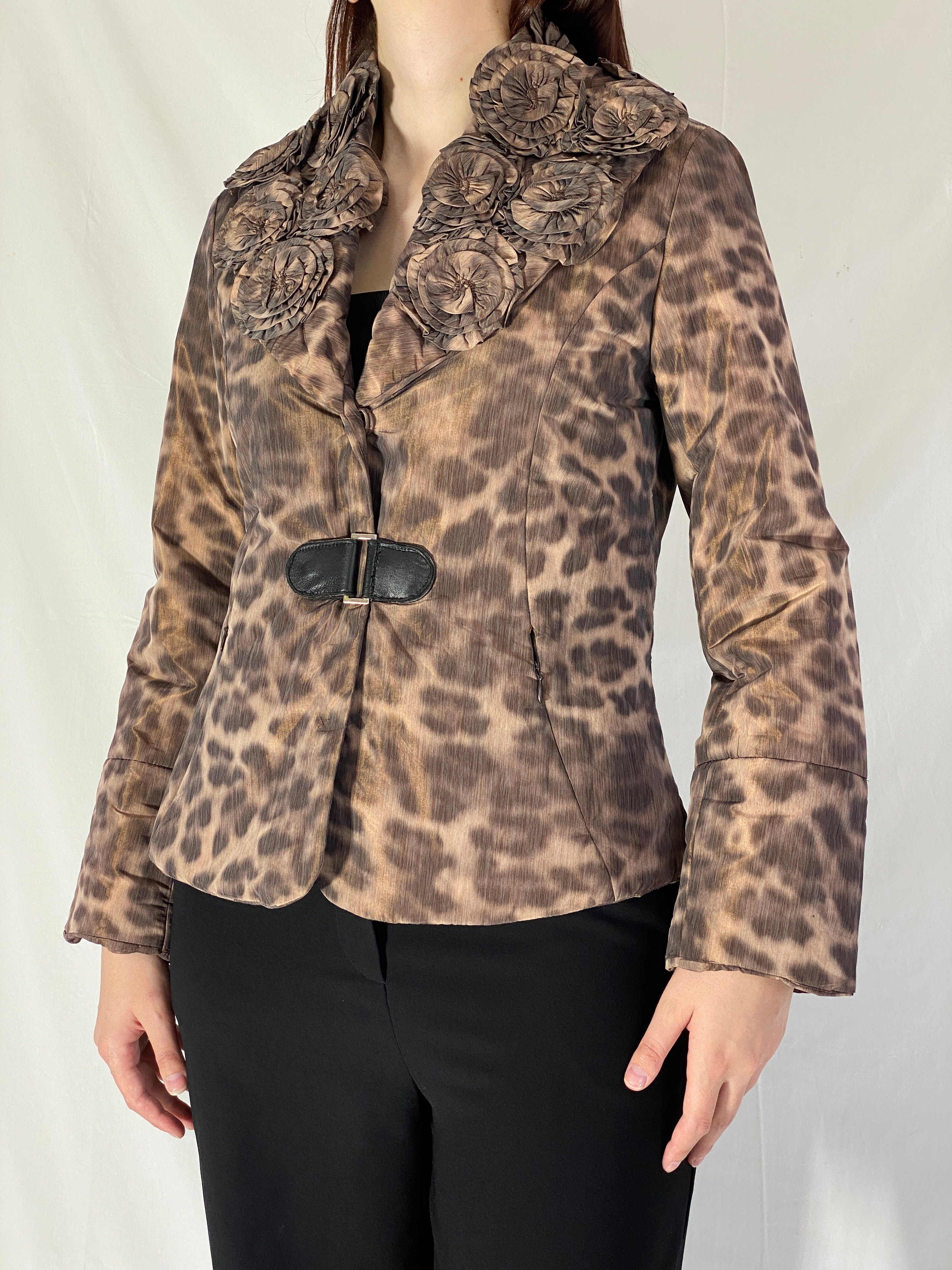 Boko Collection Leopard Print Light Jacket with Floral Collar Detail - M