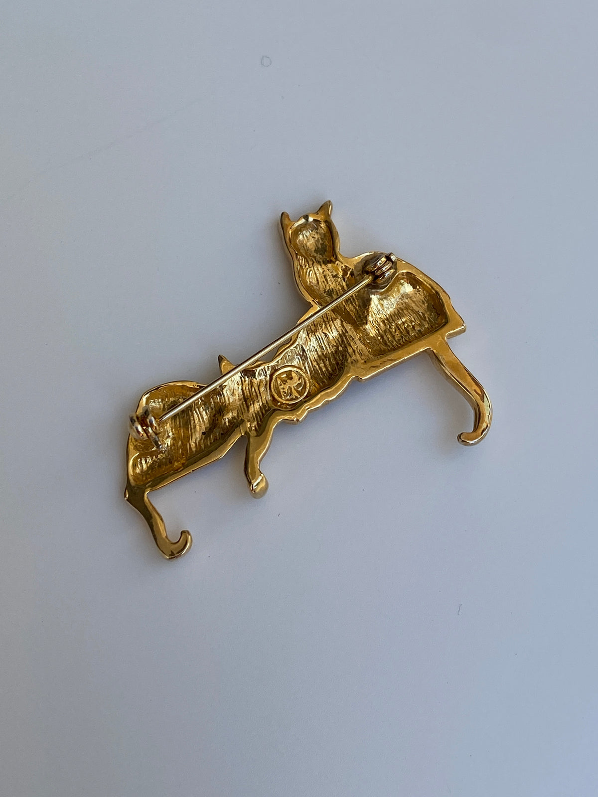 Vintage Gold Tone Cat Family Brooch Three Cats on Bench Statement Pin Vintage Gold Tone Cat Family Brooch Three Cats on Bench Statement Pin