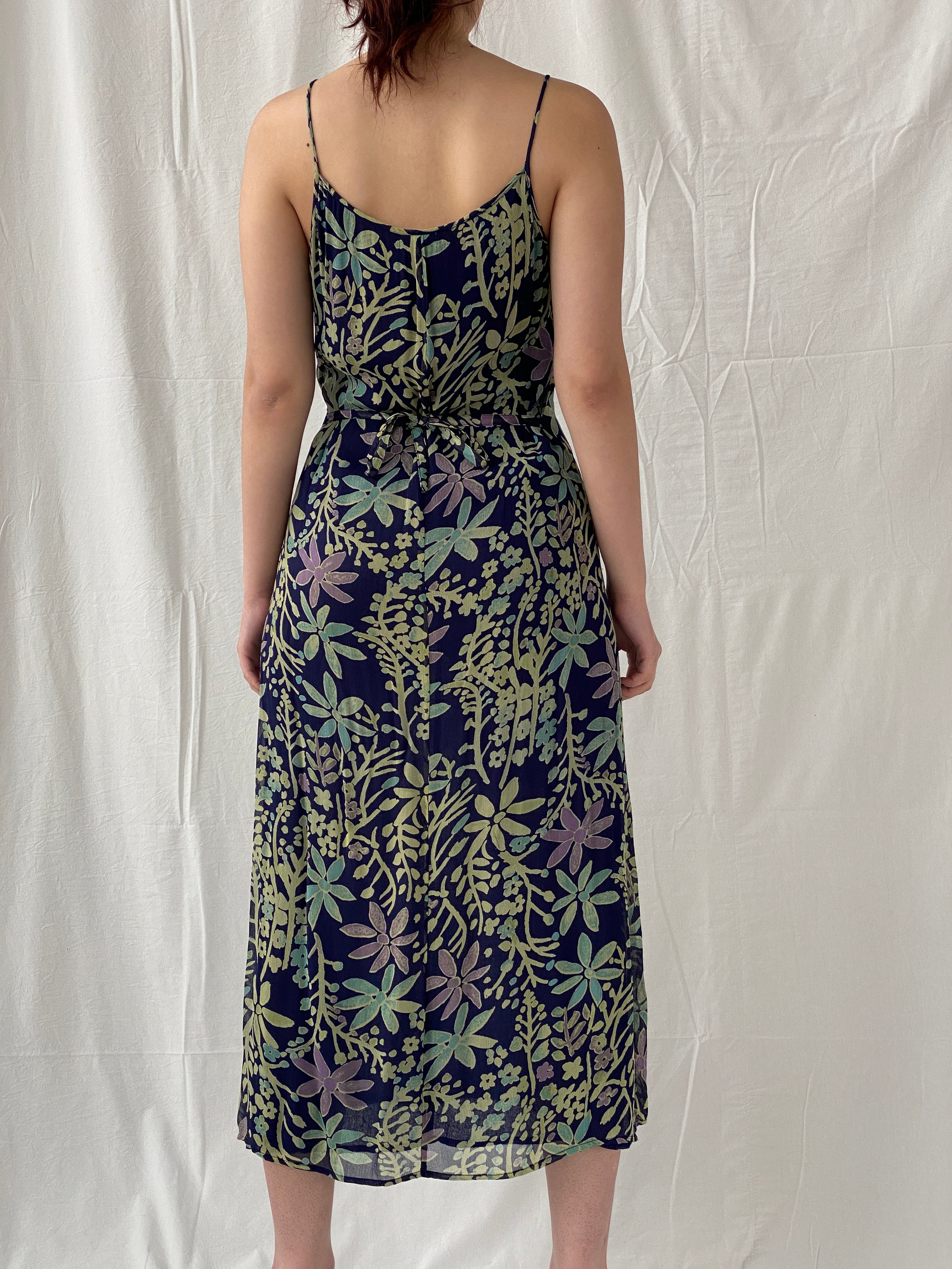 Vintage 90s Kusht Too Floral Navy Spaghetti Strap Slip Maxi Dress - M