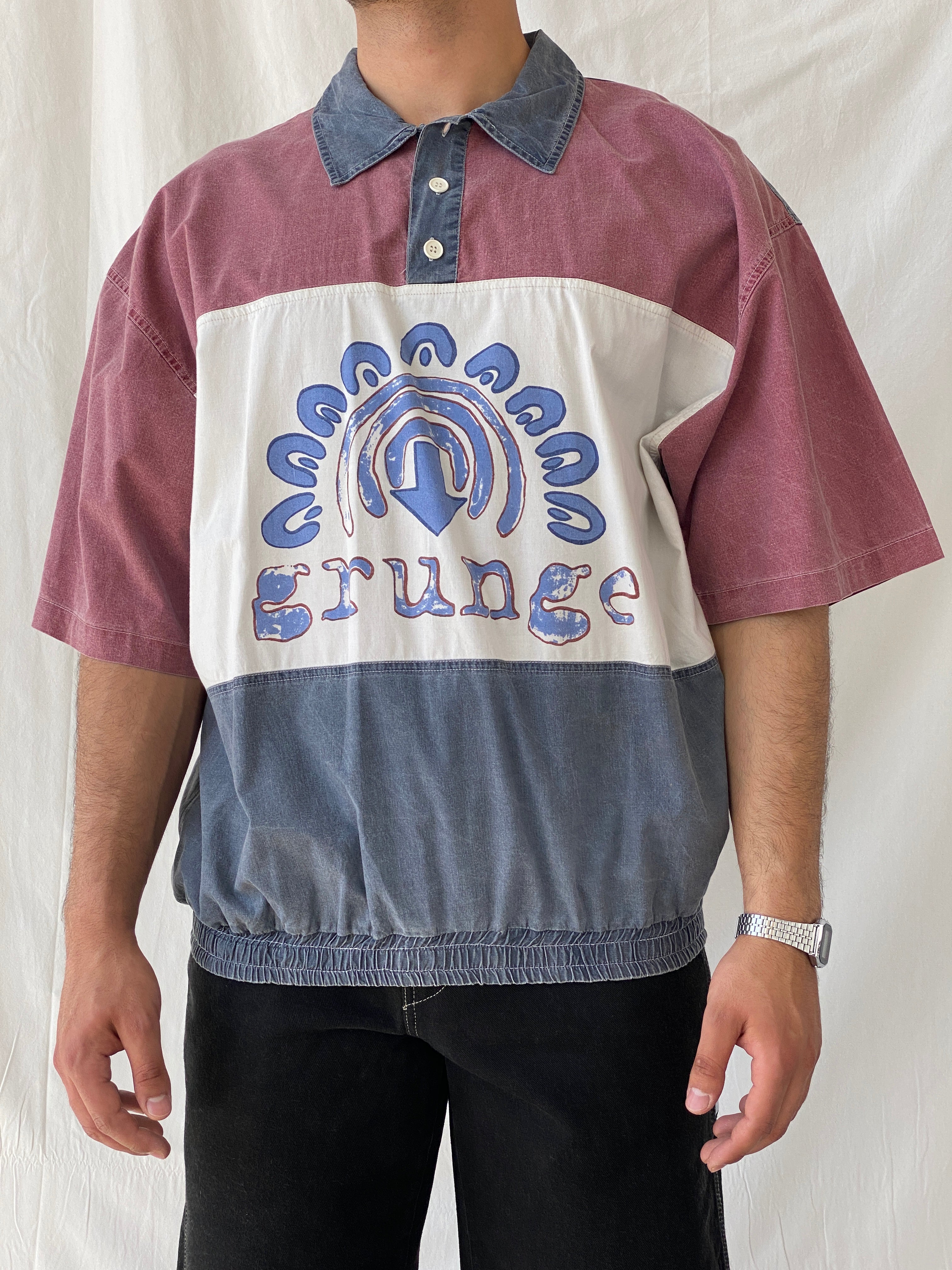 Vintage Grunge Oversized Men’s Streetwear Cotton Polo Shirt - XL