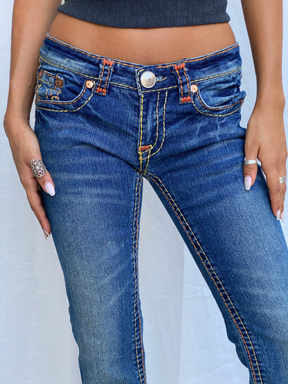 Y2K True Religion Blue Big Stitch Low-Rise Straight Jeans - 36EUR