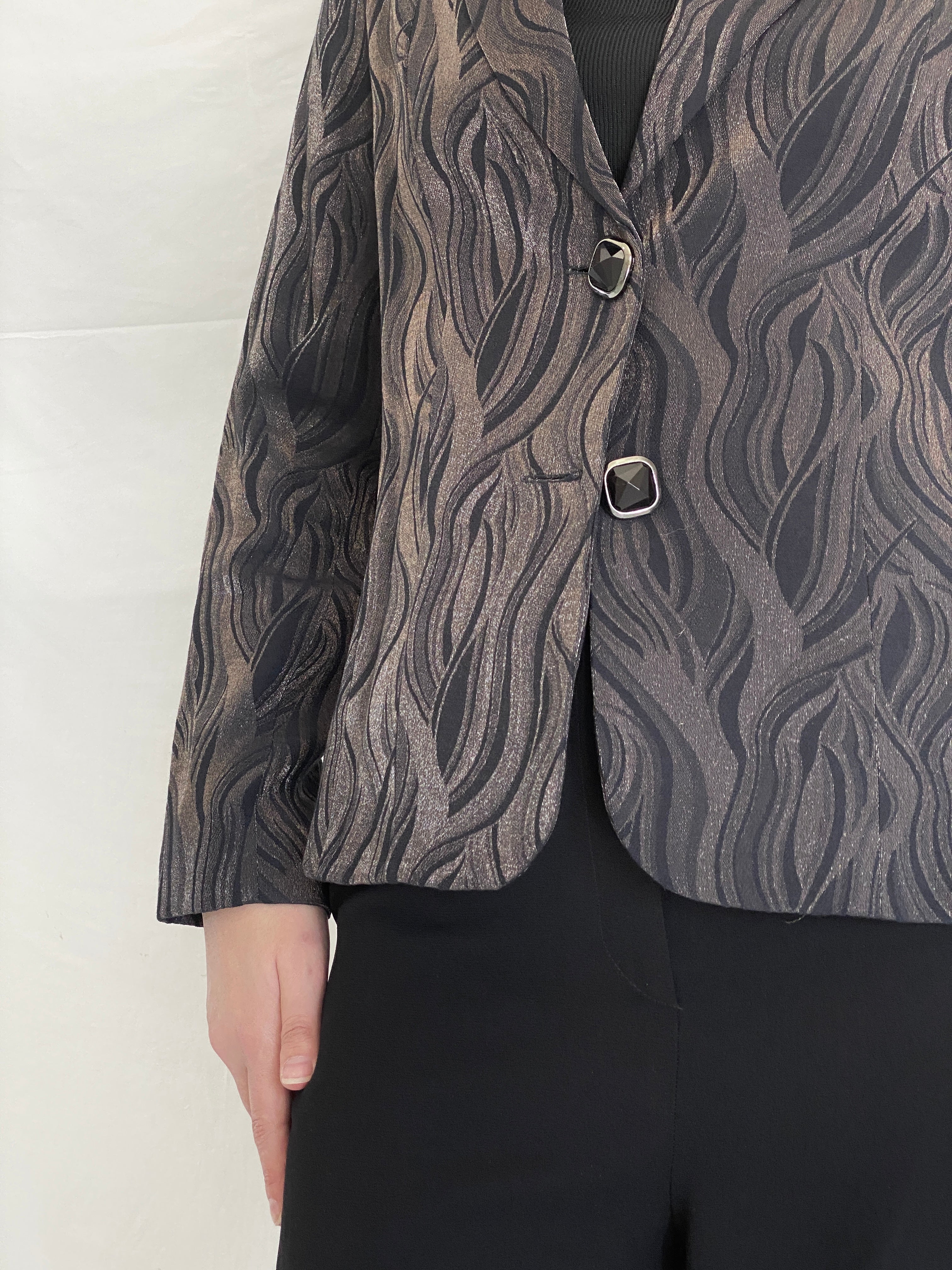 Vintage Tereza Shimmery Blazer 90s Swirly Metallic Statement Jacket - S