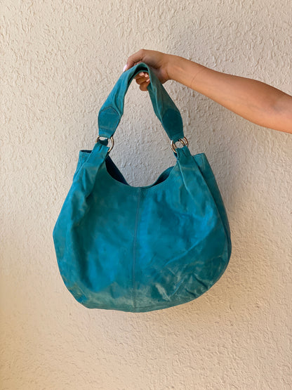 Vintage Y2K Bejin Korf Turquoise Genuine Leather Slouchy Hobo Shoulder Bag