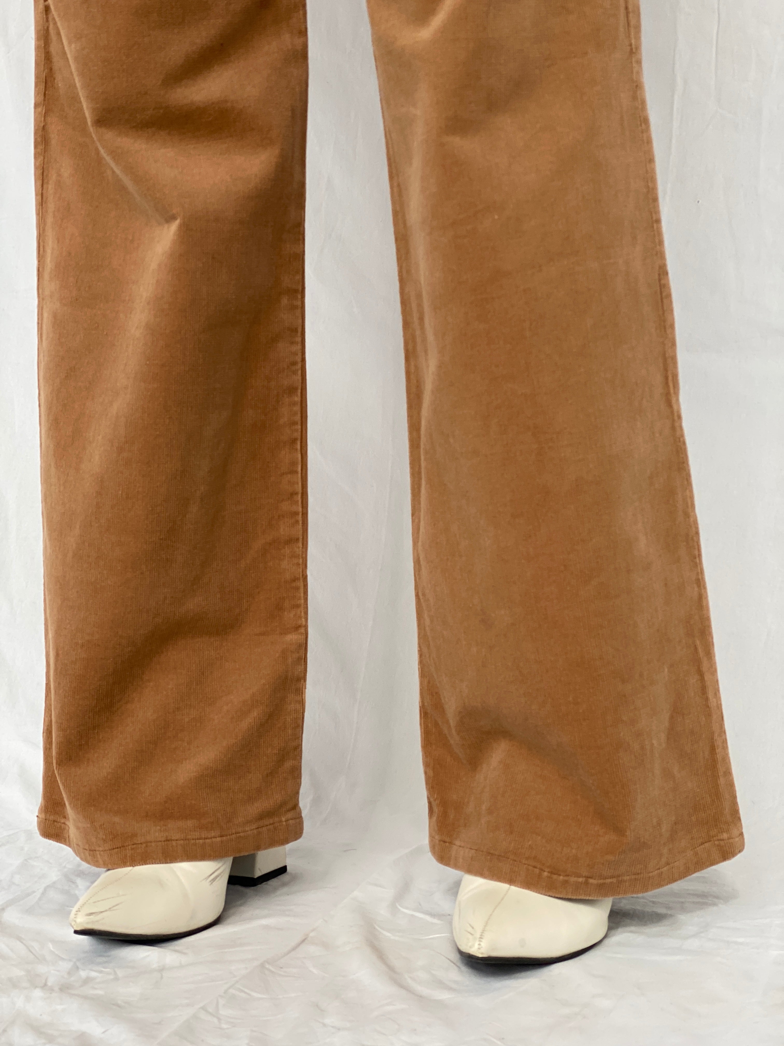 Vintage Handmade Wide-Leg Brown Mid-Rise Corduroy Pants - 38EUR