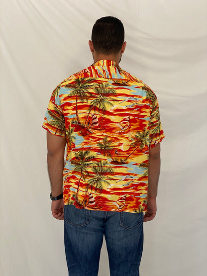 Vintage Ocean Current Originals Tropical Sunset Hawaiian Rayon Shirt - L