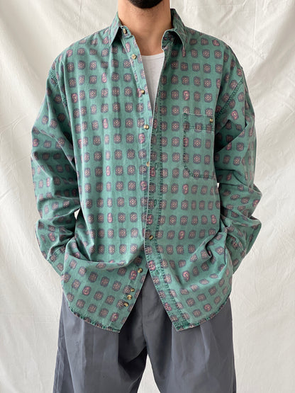 Vintage 90s Eddie Bauer Men’s Long Sleeve Button Down Printed Cotton Shirt - XL