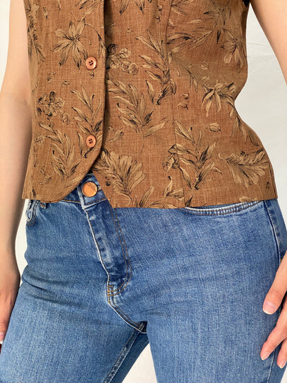 Vintage 90s SAG HARBOR Brown Floral Sleeveless Top Cottagecore Vest – L
