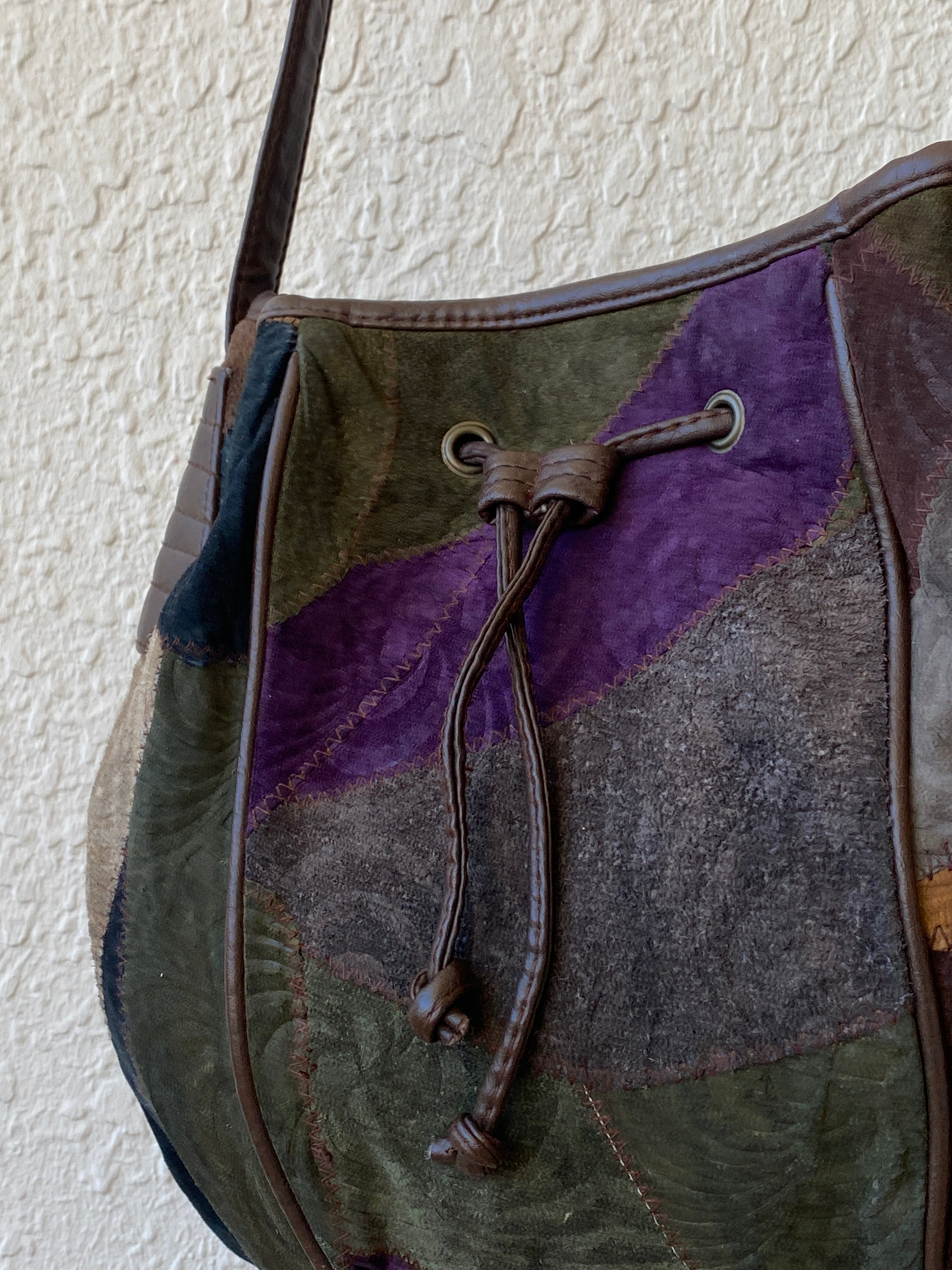 Vintage Embossed Leather Hippie Boho Patchwork Suede Shoulder Crossbody Bag