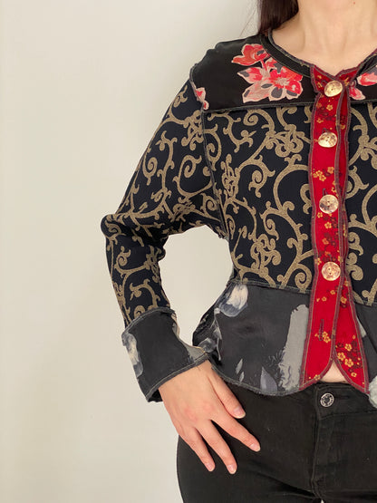 Vintage Nothing Matches Black Mixed Print Patchwork Cardigan – M